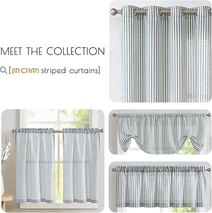 jinchan Tab Top Linen Kitchen Curtains 24 Inches Striped Tier Curtains - Image 6