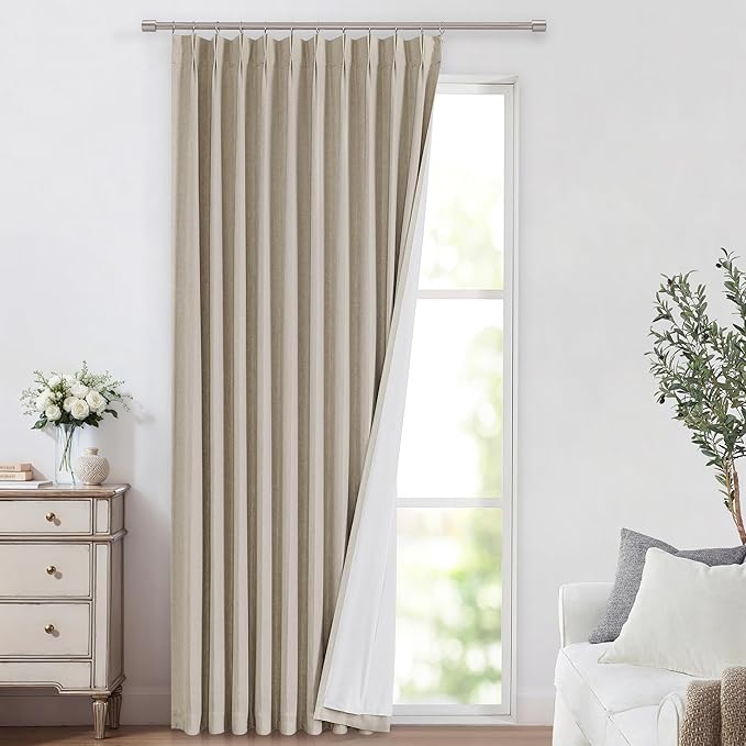 Vision Home Sand Pinch Pleated Full Blackout Curtains Linen Blended Room by VisionHome