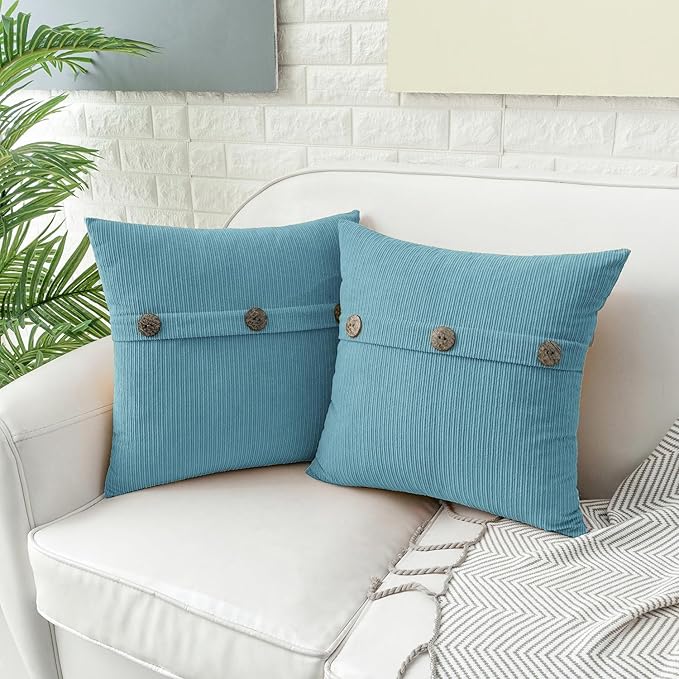 HWY 50 Smoke Blue Chenille Throw Pillow Covers 22x22 Inch - Image 3
