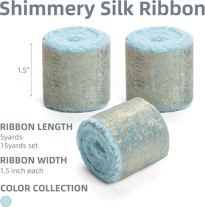 Light Blue Silk Chiffon Ribbon, Sky Blue Frayed Shimmery Silk Ribbon - Image 2