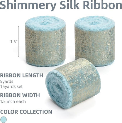 Light Blue Silk Chiffon Ribbon, Sky Blue Frayed Shimmery Silk Ribbon - Image 2