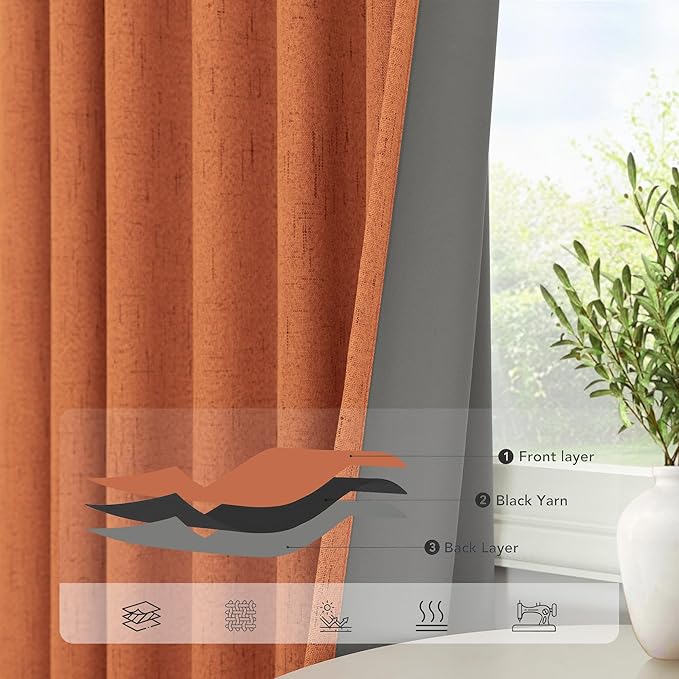 Burnt Orange Blackout Curtains for Living Room 108 Inches Long 2 Panels Back - Image 5