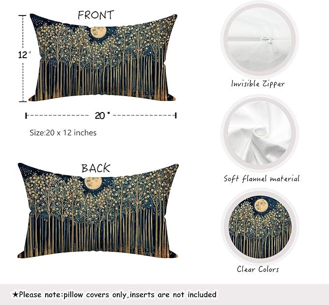 Rustic William Morris Night Moon Forest Green Decor Pillow Covers 12x20 - Image 2