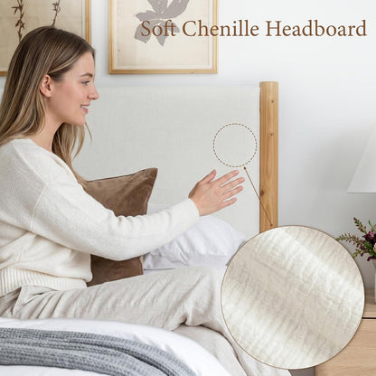 yechen king size bed frame with upholstered headboard, side view