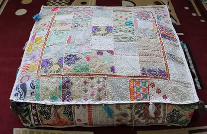 CRAFT KALA Indian Square Patchwork Traditional Pouf Cover Indian Living Room - Image 8