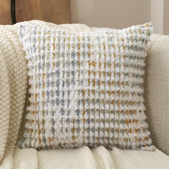 Aeckself Boho Chenille Tufted Pillow Cover 20 x 20 Inch, Decorative Square - Image 2