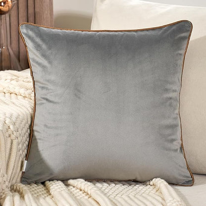 Aeckself Grey Geometric Throw Pillow Cover 18x18 Inch, Soft Velvet Gold Plaid - Image 2