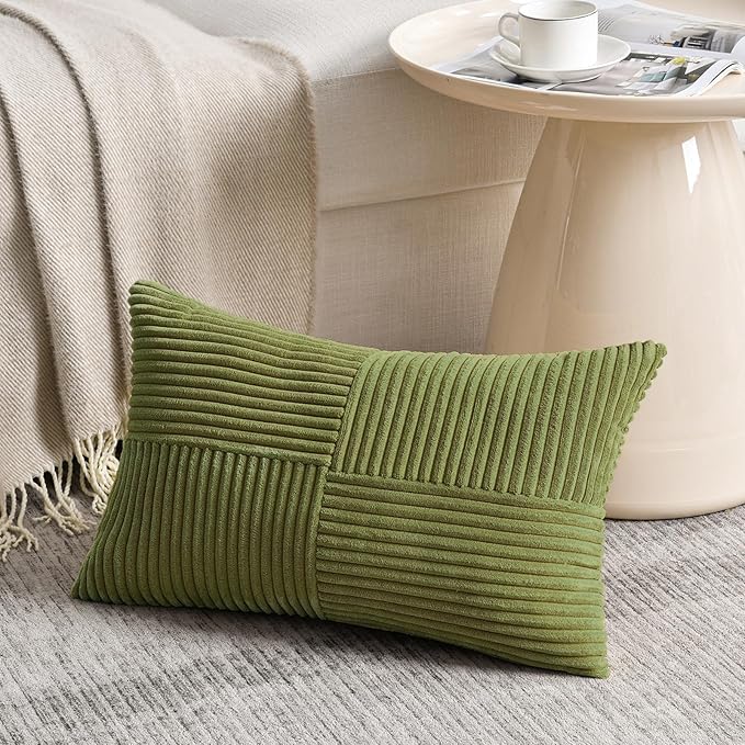 Fancy Homi 2 Packs Moss Green Long Lumbar Decorative Throw Pillow Covers 16x24 - Image 2
