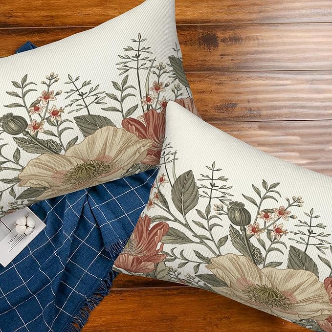Vintage Poppy Flowers Throw Pillow Covers Set of 2 Blooming Flowers Pillow - Image 7