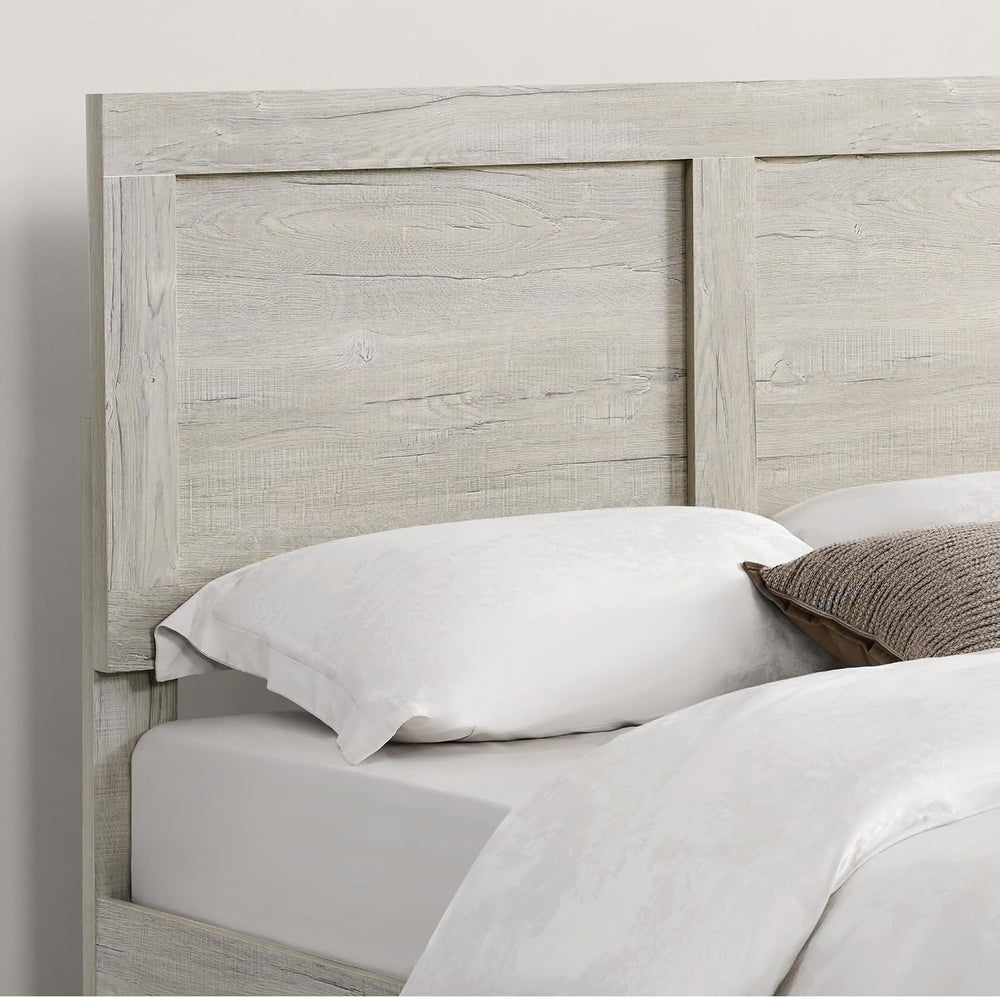 KISLOT Wood Bed Frame with Headboard and Footboard, Light Gray, Queen