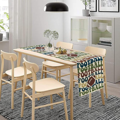 Retro Groovy Football Table Runner Sport Game Days Seasonal Table Runner Soccer - Image 3