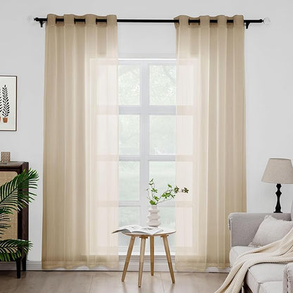 Foil Stripe Taupe Sheer Curtains 84 inches Length 2 Panels by MISSTIAM