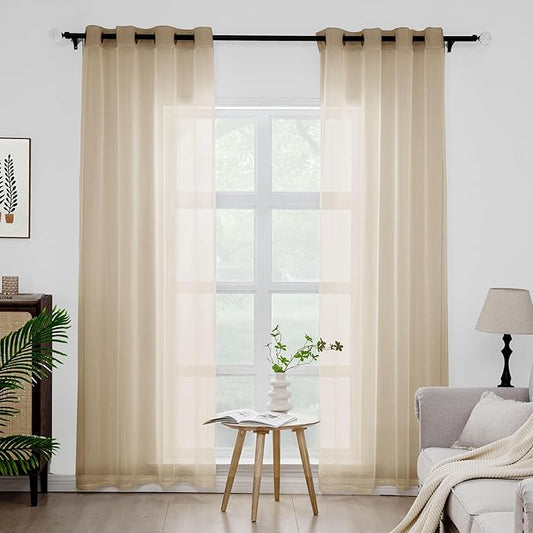 Foil Stripe Taupe Sheer Curtains 84 inches Length 2 Panels by MISSTIAM