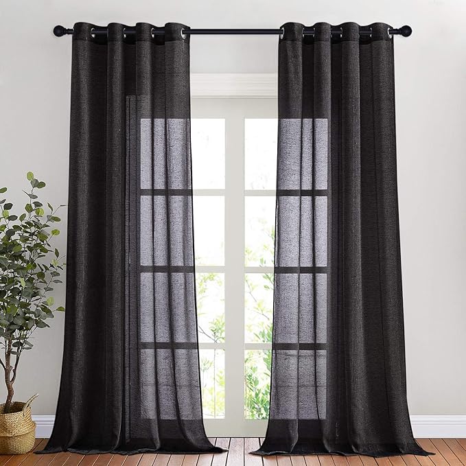 NICETOWN Black Curtains Linen Sheer Textured, Grommet Semi Sheer Linen Blend by NICETOWN