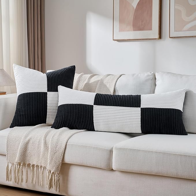 Fancy Homi Set of 2 Black White Decorative Throw Pillow Covers 18x18 Inch - Image 6