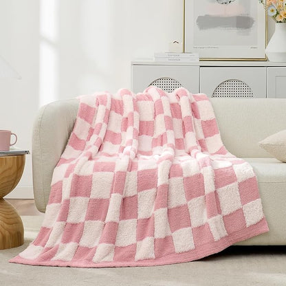 Snuggle Sac Checkered Throw Blanket Faux Fur Microfiber Blankets - Image 3