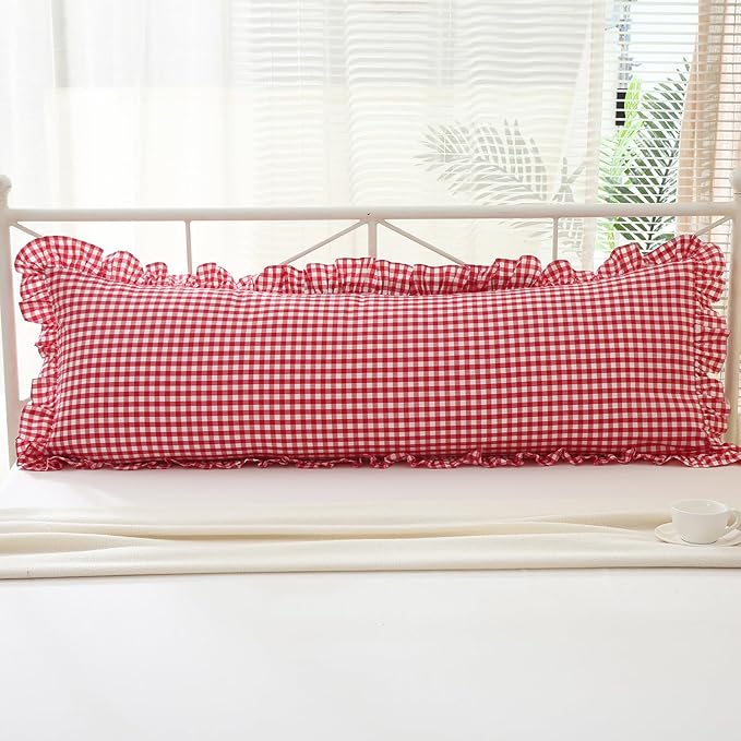 Red White Plaid Gingham Body Pillow Cover - Image 7