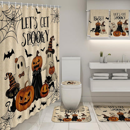 nuanchu 6 pcs halloween shower curtain set with shown in use