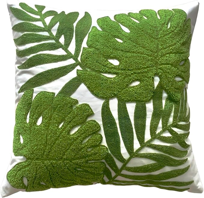 TAOSON Pack of 2, Tropical Green Leave Pattern Embroidered Throw Pillow Cover by TAOSON