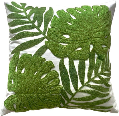 TAOSON Pack of 2, Tropical Green Leave Pattern Embroidered Throw Pillow Cover by TAOSON