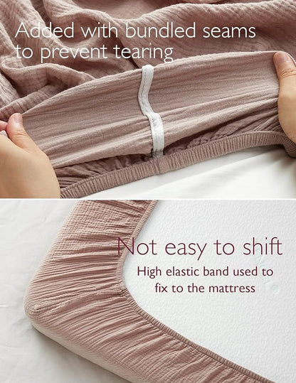 Momcozy Muslin Standard Fitted Crib Sheets, 2 Pack Soft Breathable Natural - Image 4