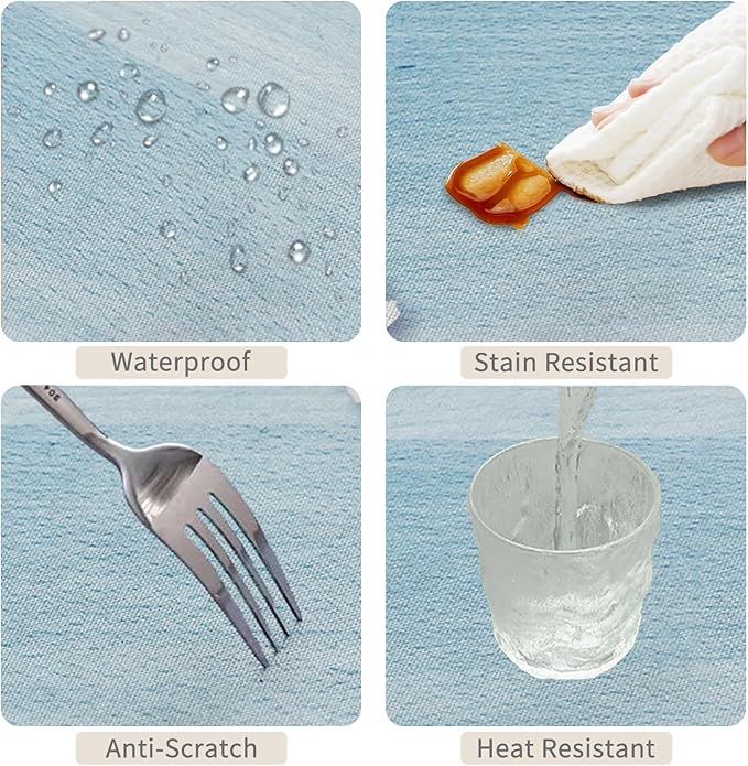 60x84inches Blue Wooden Rectangle Tablecloth Cherry Blossom Flowers Border - Image 4