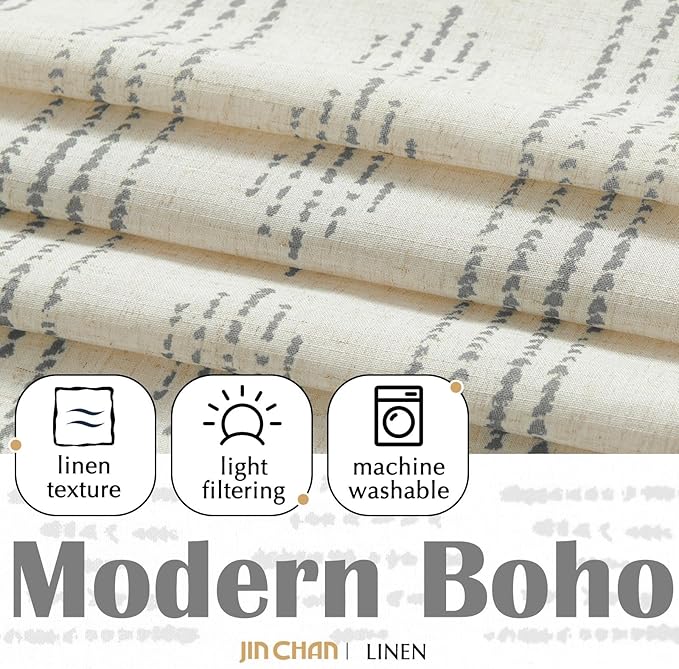 jinchan Boho Kitchen Curtains Linen Tier Curtains 36 Inches Bohemian Cafe Small - Image 4