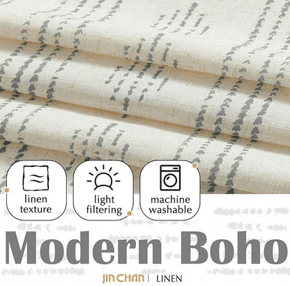 jinchan Boho Kitchen Curtains Linen Tier Curtains 24 Inches Bohemian Cafe Small - Image 5