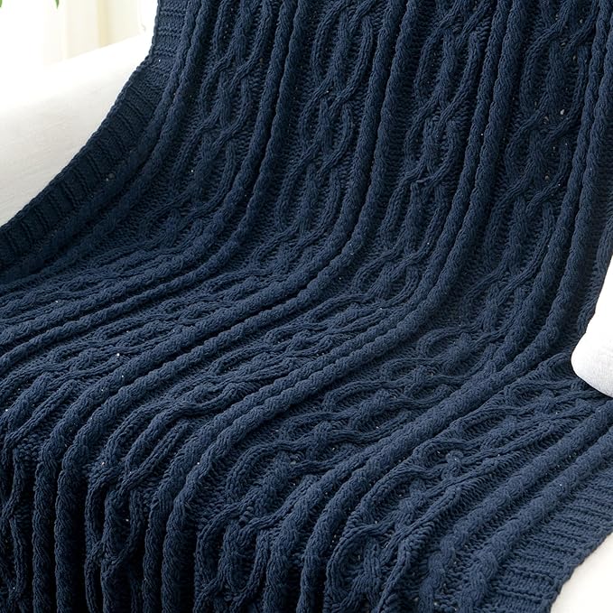 Battilo Navy BlueThrow Blanket for Couch, Chenille Knit Throw Blanket, Super - Image 5