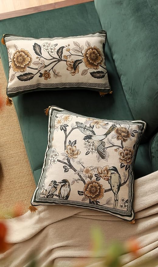 ISAENNE Design Linen Chinoiserie Square Throw Pillow Covers 18"x18", Farmhouse - Image 7