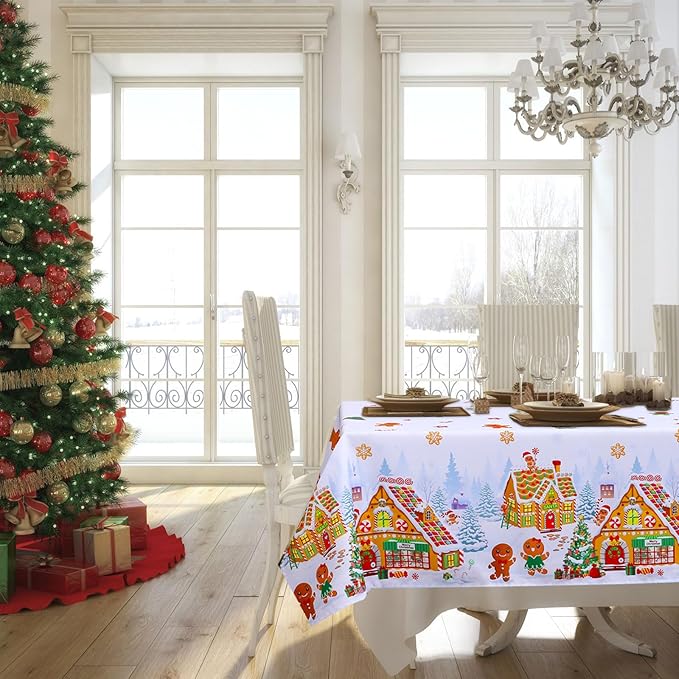 Tiamon 60 x 104 Inch Christmas Gingerbread Tablecloth Reusable Gingerbread Man - Image 6