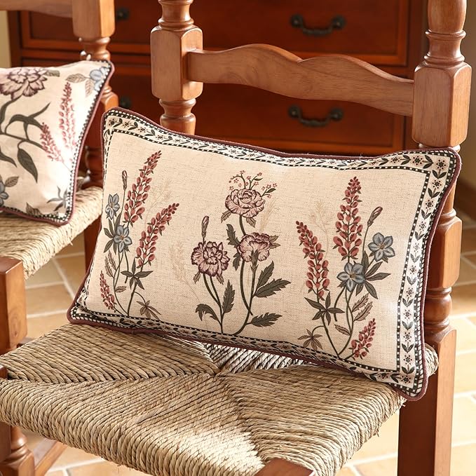 ISAENNE Design Linen Vintage Throw Pillow Covers 12"x20", Rectangle Cushion - Image 2