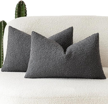 Foindtower Pack of 2 Textured Boucle Throw Pillow Covers Accent Solid by Foindtower