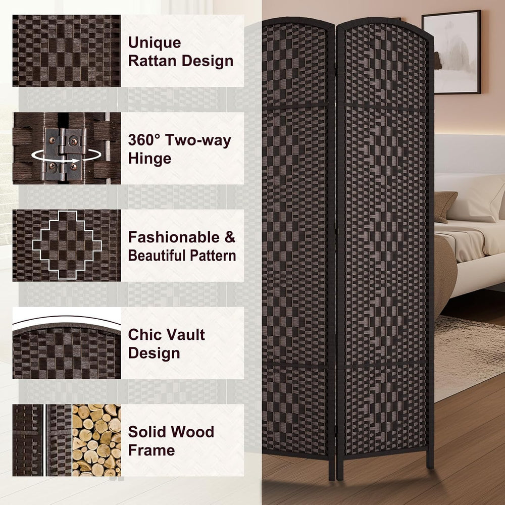 RHF Room Divider, 4 Panel Partition Room Dividers Screen, Dark Coffee