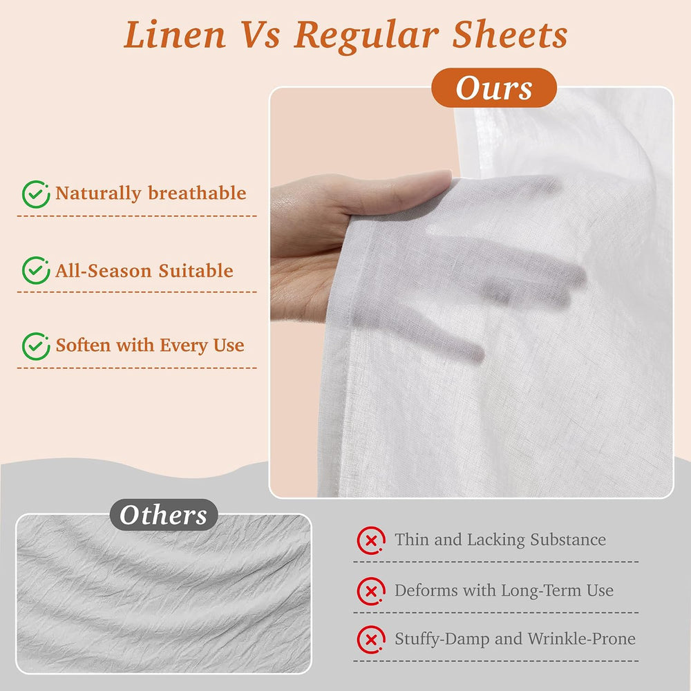 100% French Pure Linen Sheets King Size,Soft & Durable