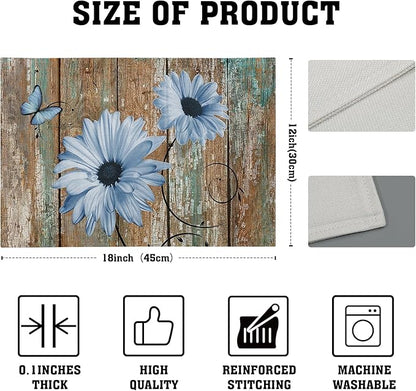 Giwawa Rustic Daisy Placemats Set of 4- Blue Sunflowers on Vintage Wood Board - Image 4