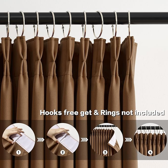 Cappuccino Brown Curtains 40x90 Inches Long 2 Panels Set, Pinch Pleated Thermal - Image 2