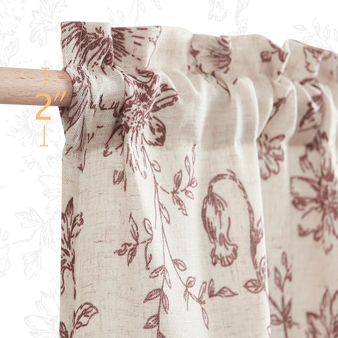 jinchan Floral Linen Tier Curtains Floral Brick Red on Beige Christmas - Image 8