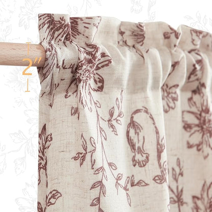 jinchan Floral Linen Tier Curtains Floral Brick Red on Beige Christmas - Image 8