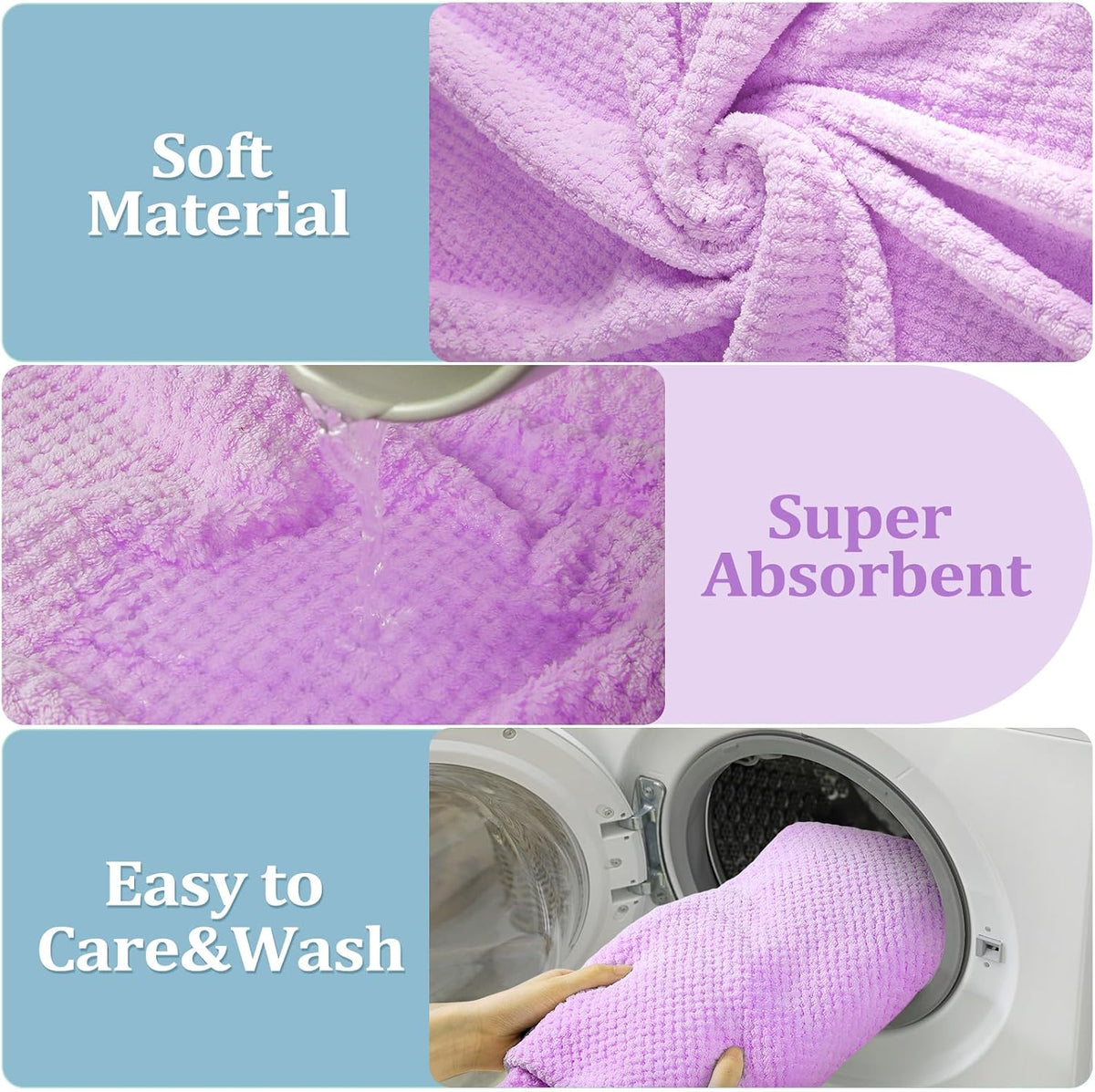 preboun 12 pcs bath towels set washcloths microfiber,4 showing dimensions