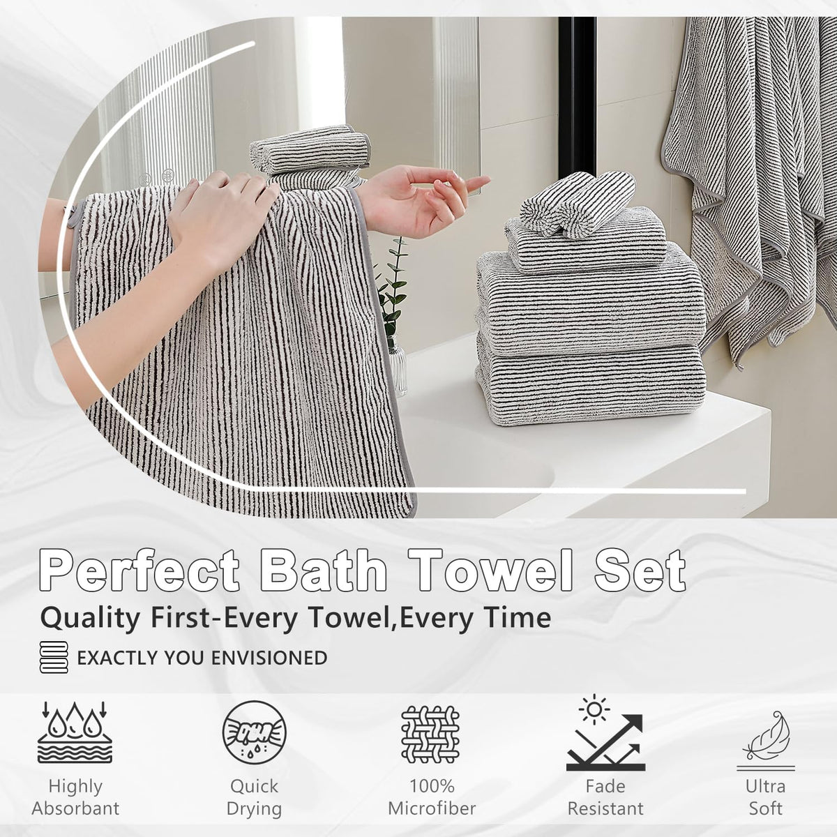 4 piece bath towel set 35"x70"oversized bath towel showing dimensions