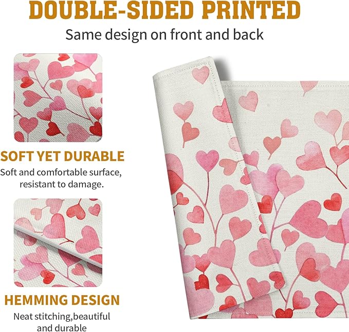 Pink Love Heart Valentine's Day Placemats Set of 4 Valentine Seasonal Holiday - Image 5
