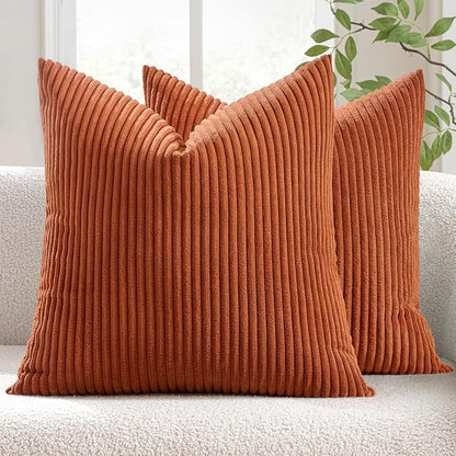 MIULEE Pack of 2 Rust Pillow Covers 24x24 Inch Soft Boho Striped Corduroy Throw by MIULEE
