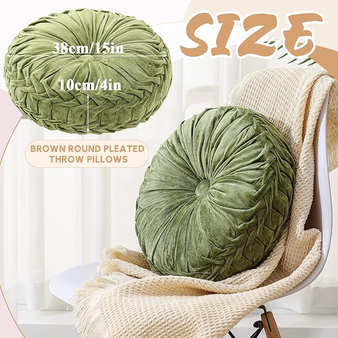 1 Pcs Round Throw Pillows Decorative Velvet Pleated Throw Pillows 15'' Diameter - Image 2