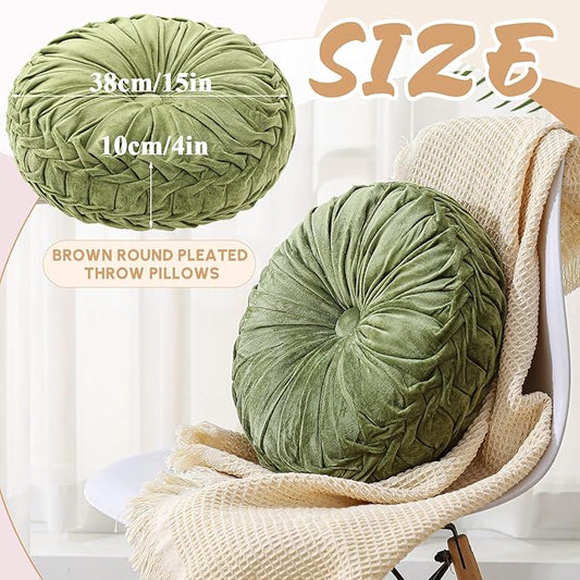 1 Pcs Round Throw Pillows Decorative Velvet Pleated Throw Pillows 15'' Diameter - Image 2