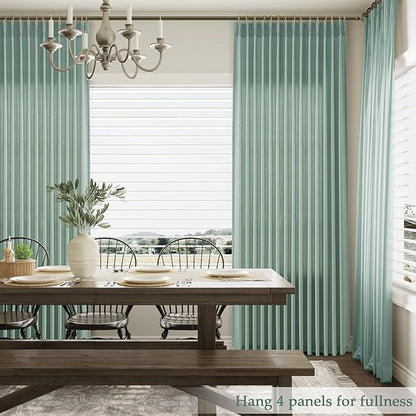Aqua Green Pinch Pleated Linen Curtains 108 Inch Length 2 Panels - Image 7