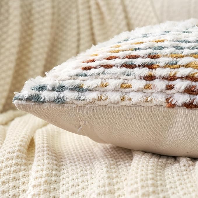 Aeckself Boho Chenille Tufted Pillow Cover 18 x 18 Inch, Decorative Square - Image 4