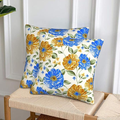 Blue and Yellow Floral Throw Pillow Covers 18x18 Inch Set of 2, Decorative Blue - Image 4