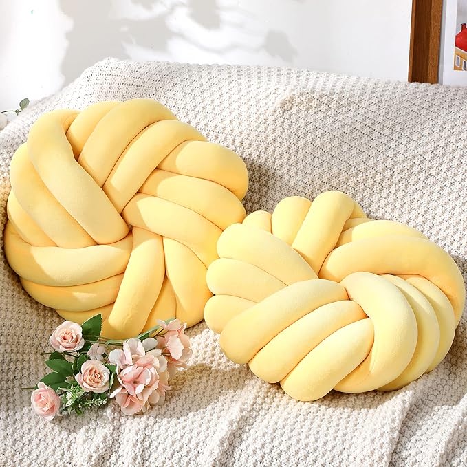 Fumete 2 Pcs 14 Inches Knot Pillow Round Throw Soft Plush Knot Ball Pillow - Image 4