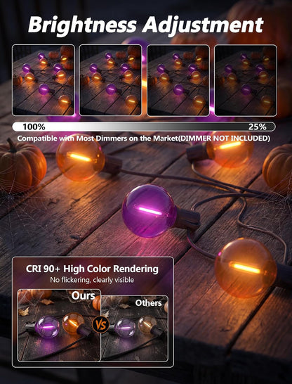 SUNSGNE 25FT G40 LED Outdoor Orange and Purple Halloween String Lights
